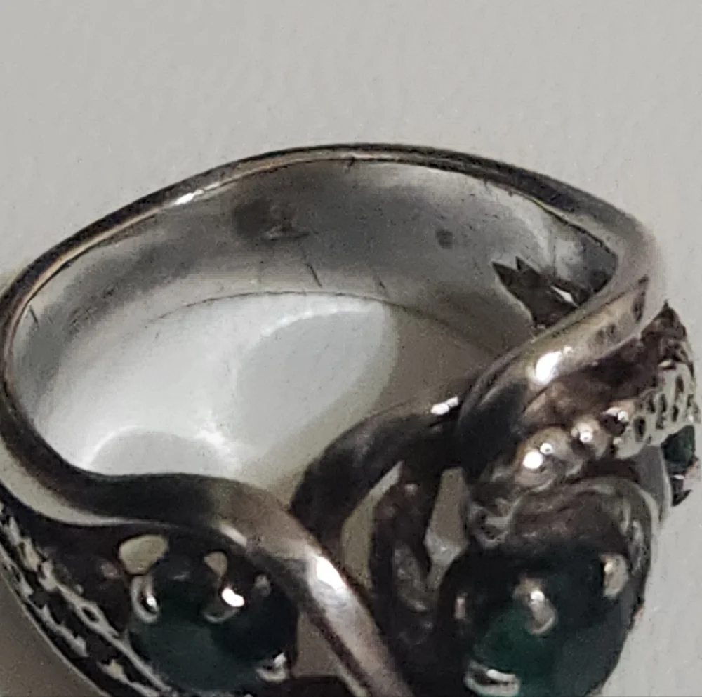 Vintage Sterling Silver Brutalist Ring Green Stones 1970 - Picture 11 of 13